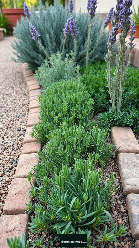 herb garden bordering pathways