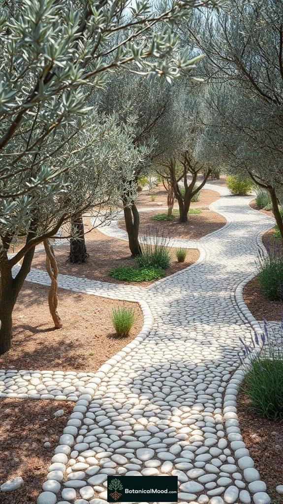 olive grove pebble pathways