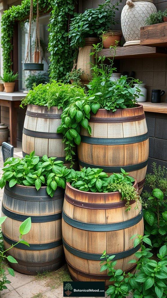 repurposed barrels for herbs