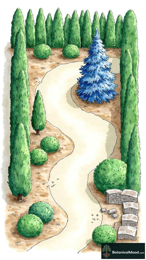 layered evergreen winter garden