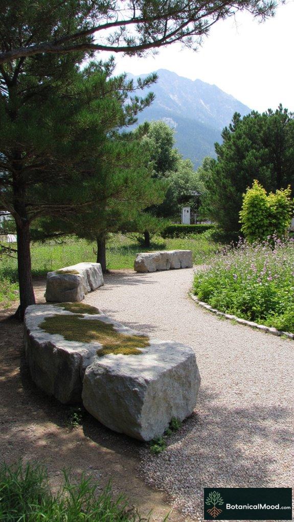 rustic stone benches outdoors