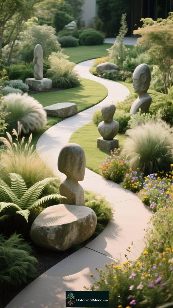 stone sculptures and flora