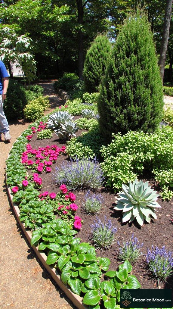 curved planters with complementary plants