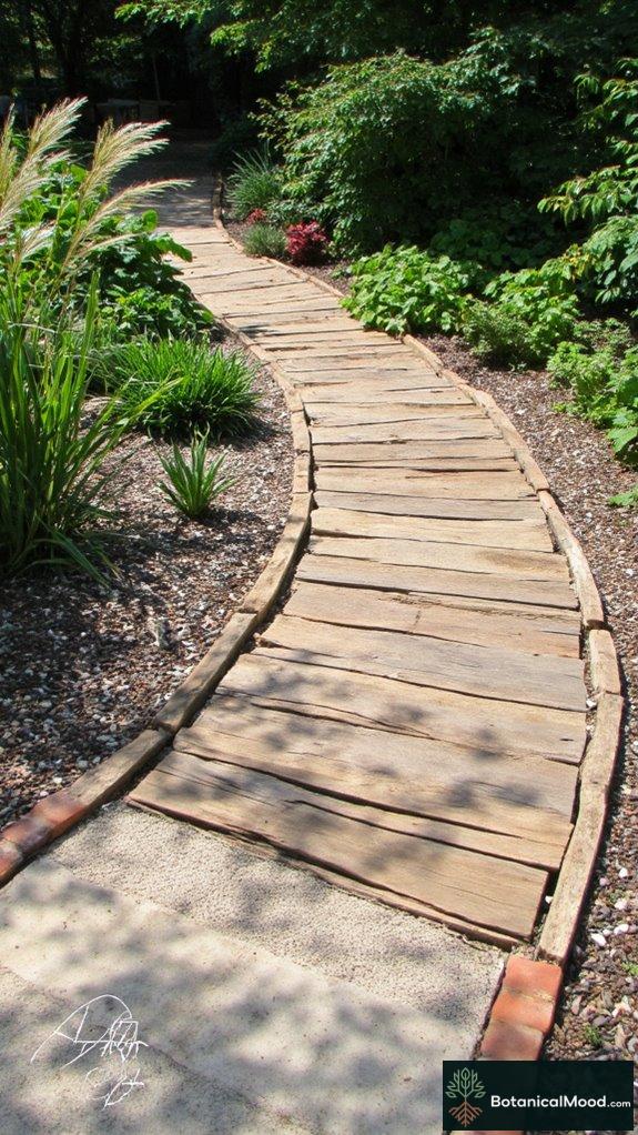 reclaimed wood garden pathways
