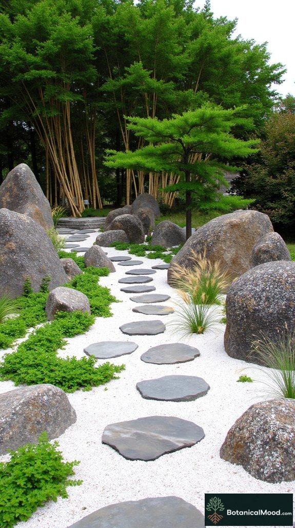 serene bamboo framed rock gardens