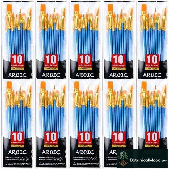 AROIC 10 Pack Paint Brush Set for Acrylics and Oil (Blue)