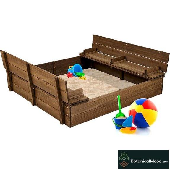 Outdoor Wooden Sandbox with Cover and Benches