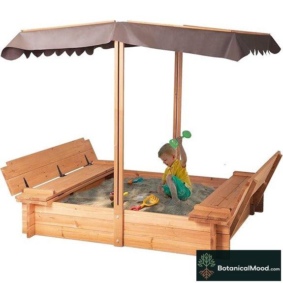 Birasil Wood Sandbox with Cover (48) 2 Benches
