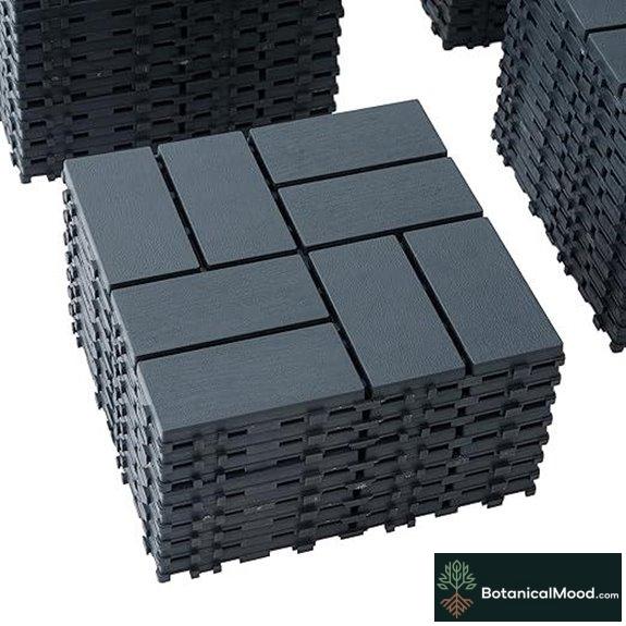 Plastic Interlocking Deck Tiles (44 PCS) – 12x12 Dark Grey Grid