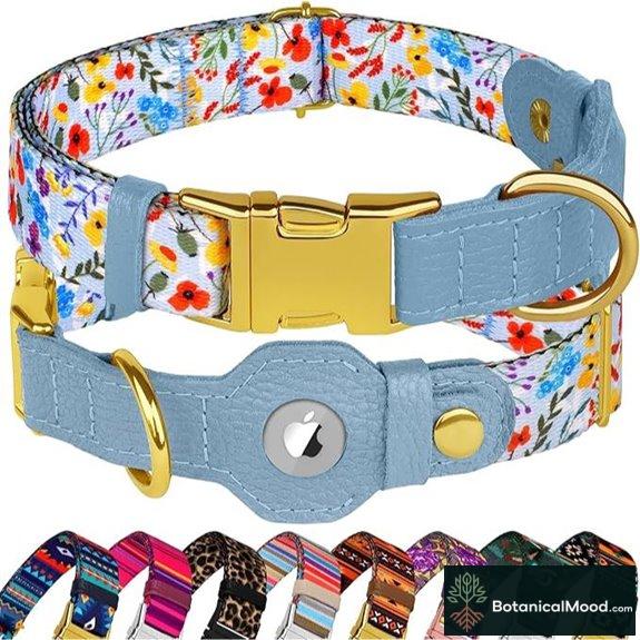 AirTag Dog Collar with Holder - Adjustable Floral (Medium)