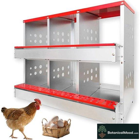 Six-Compartment Metal Chicken Nesting Boxes with Roll-Out Eggs