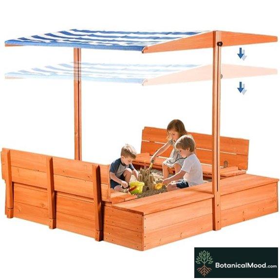 Kids Outdoor Sandbox with Canopy and Bench Seats