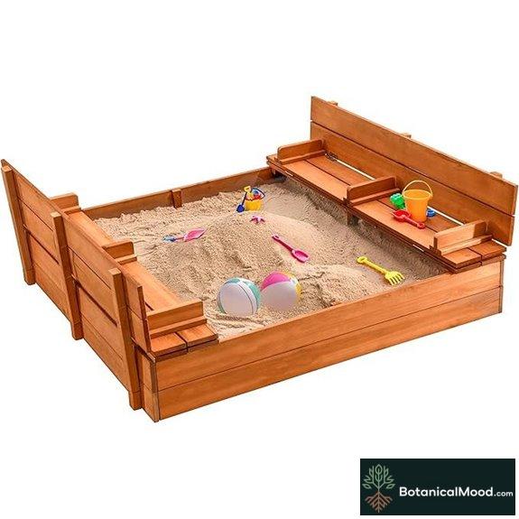 Large Wooden Sandbox with Lid and Bench Seats