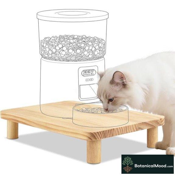 SZEE Cat Food Stand with Elevated Bowls Solid Wood