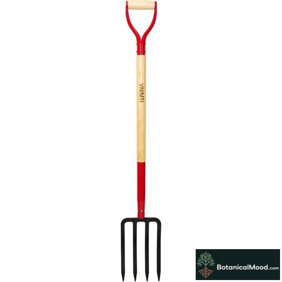 VNIMTI Garden Fork with Wooden Handle 4-Tine
