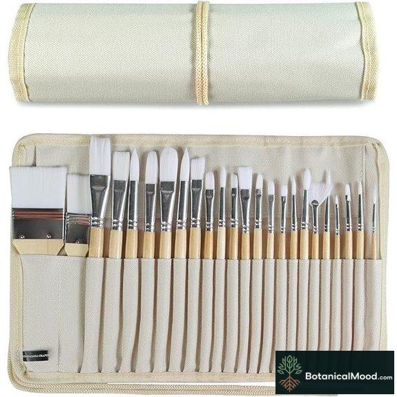 Paint Brushes Set: 24 Wooden Handles in Canvas Case
