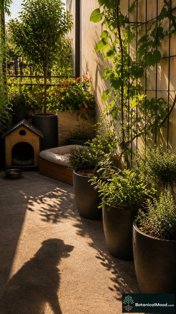 secure pots against walls and supports