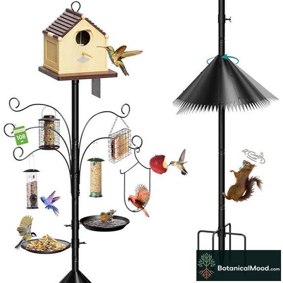 Heavy Duty Bird Feeder Pole with Hooks and Trays