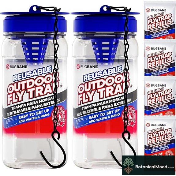 Outdoor Fly Trap with Bait Refills and Hooks