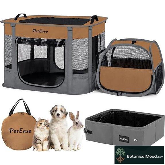 Foldable Cat Playpen with Litter Box (Brown)