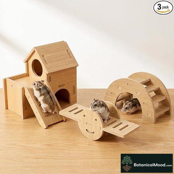 Hamster Wood House Set with Maze and Climbing Bridge