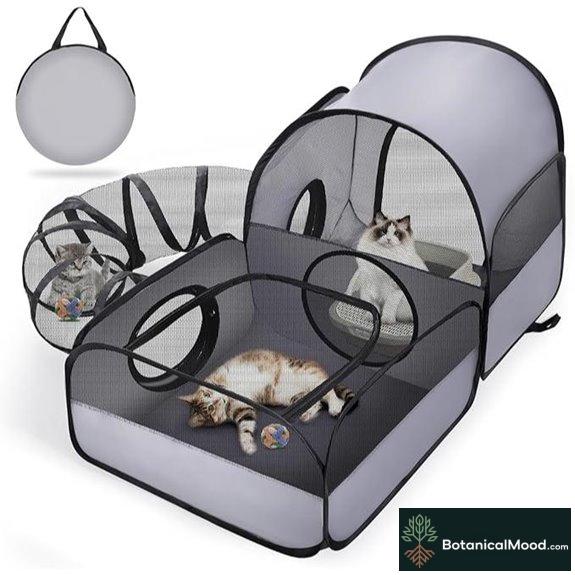 Portable Cat Playpen with Tunnel and Mesh Design