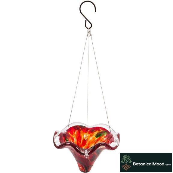 Evergreen Garden Red Swirl Hanging Glass Butterfly Feeder