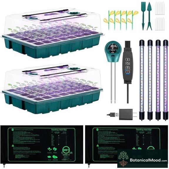 Seed Starter Tray with Grow Lights & Heat Mat (2-Pack)